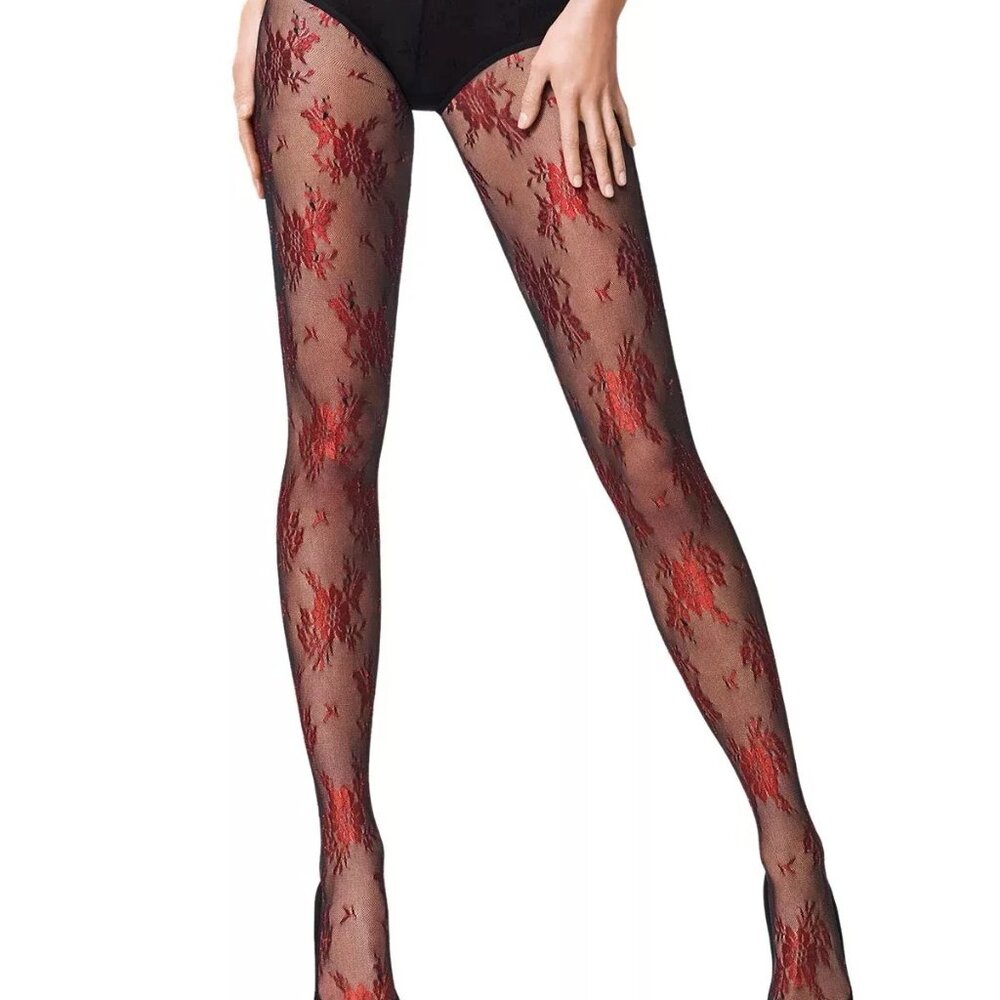 NWT- WOLFORD Lea Tights Black/Black Size: Large